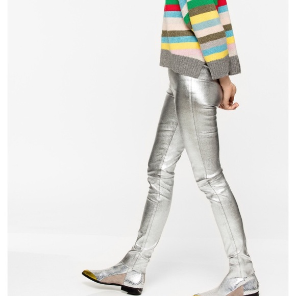 100% lambskin leather silver leggings